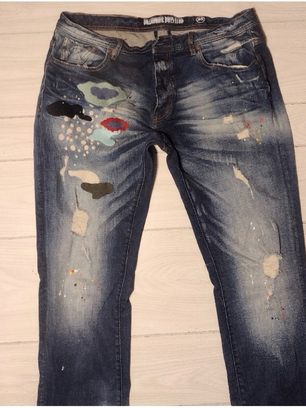 Billionaire Boys Club Jeans 38/34 Men  Distressed Paint Plaid Button Fly